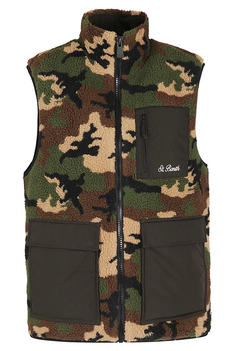 Mc2 Saint Barth Sherpa Waistcoat With Patch Pockets In Green