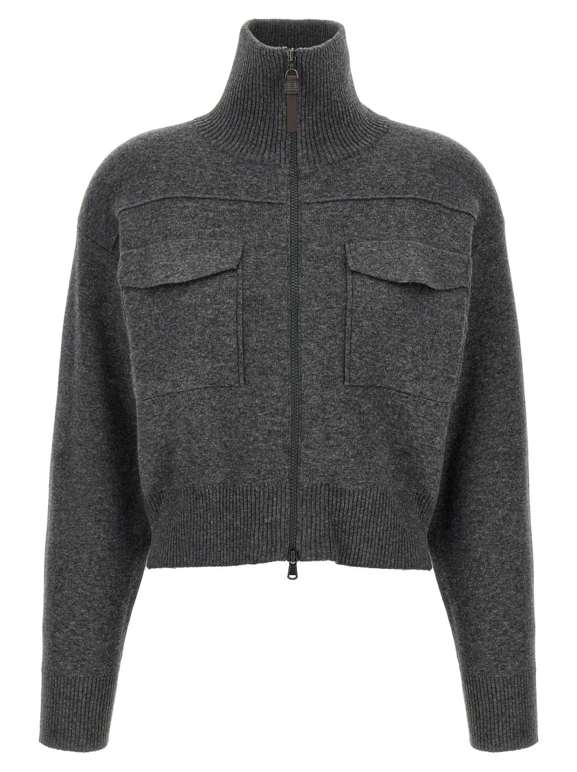 Brunello Cucinelli Shiny Zipper Pull' Wool Cardigan