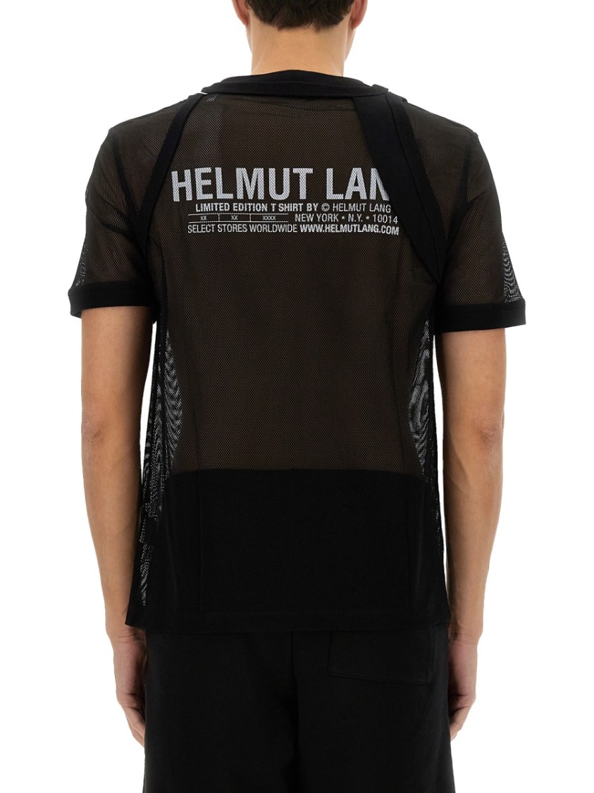 HELMUT LANG HELMUT LANG SEMI-TRANSPARENT MESH T-SHIRT WITH GRAPHIC PRINT