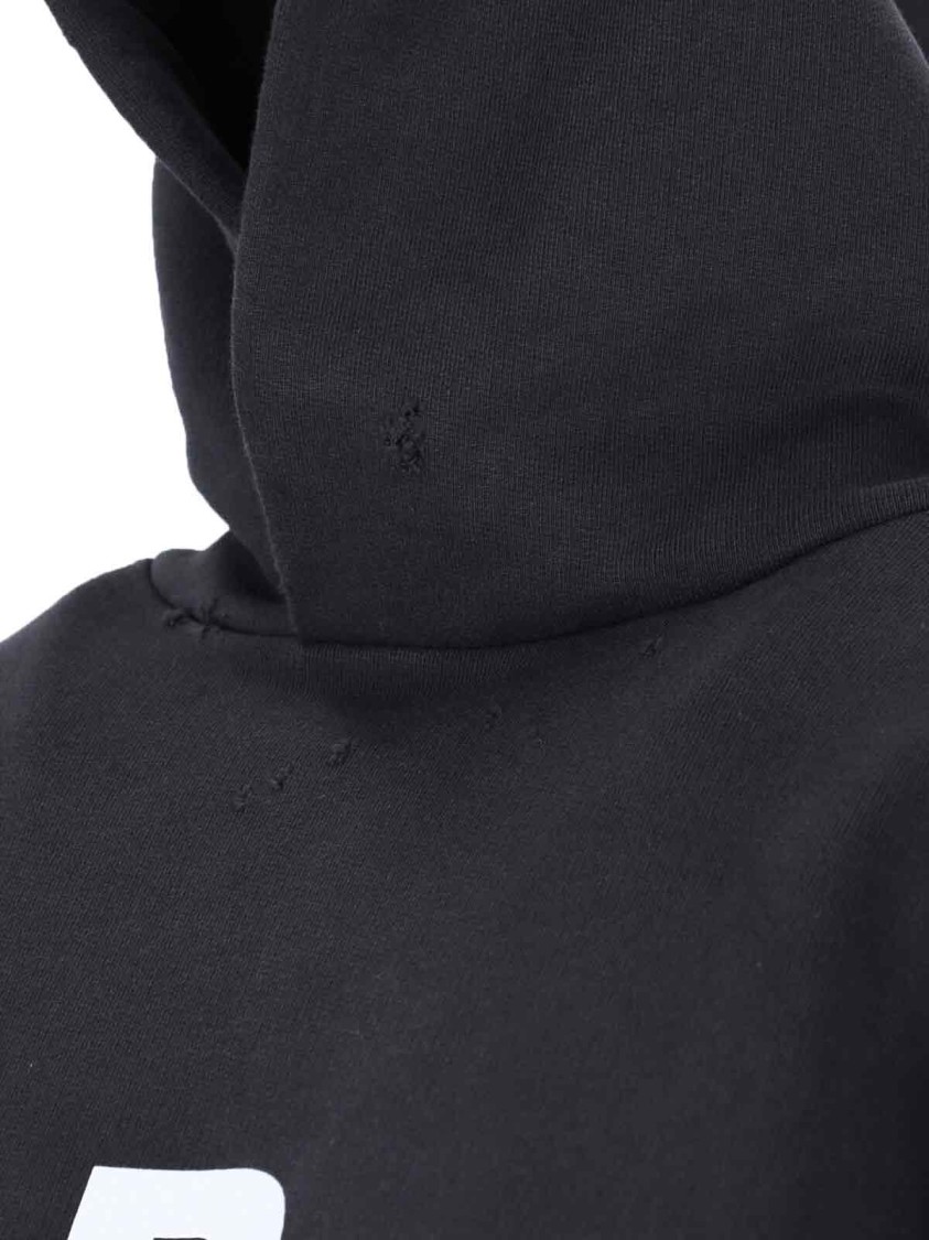 Balenciaga Washed Black Cotton Oversized Hoodie With Bold Graphics In Black