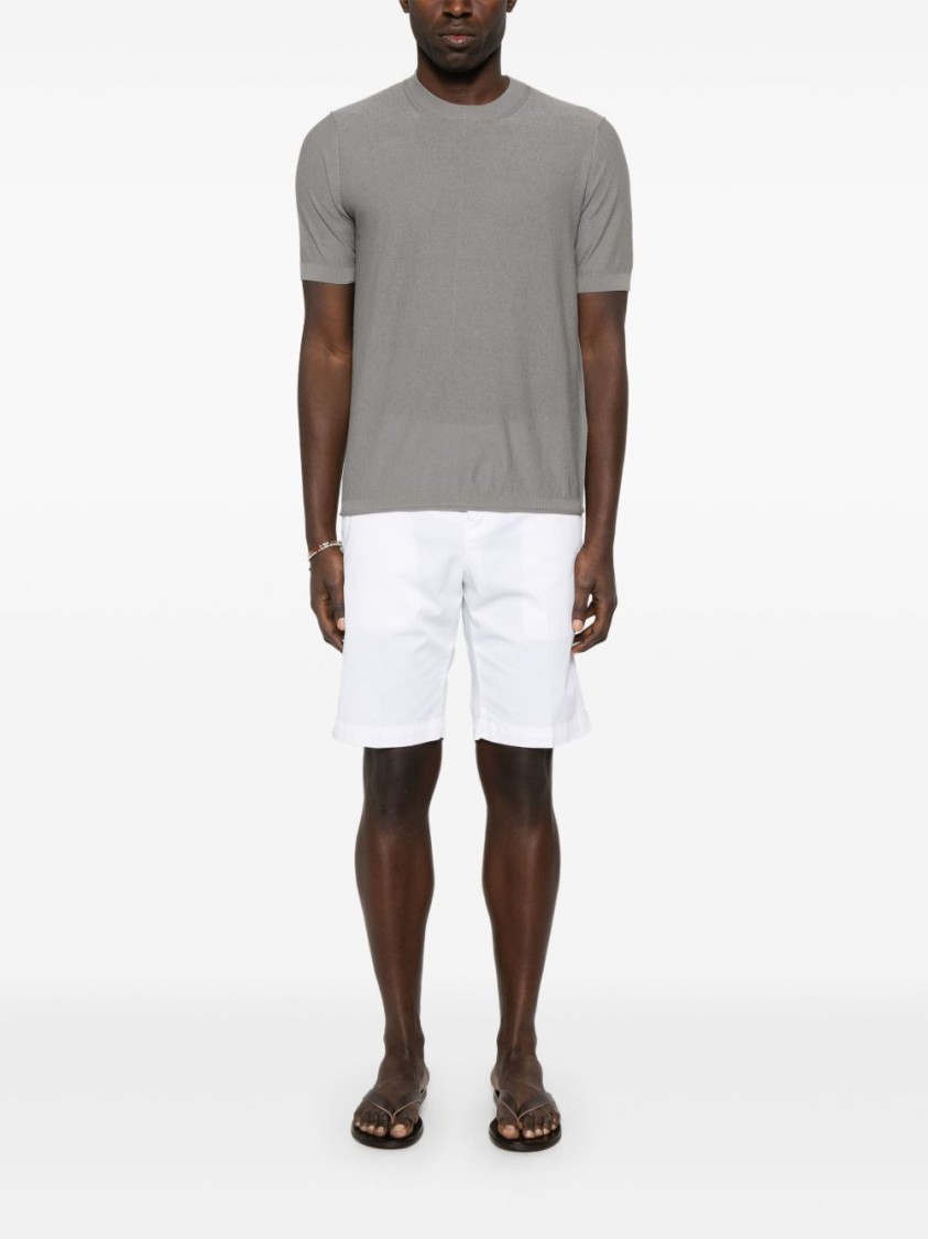 Paolo Pecora Grey Slub Knit T-shirt With Decorative Stitching In Animal Print
