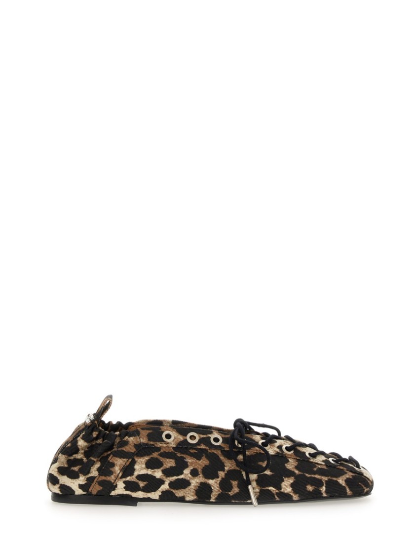 Shop Ganni Lace-up Ballerina In Brown
