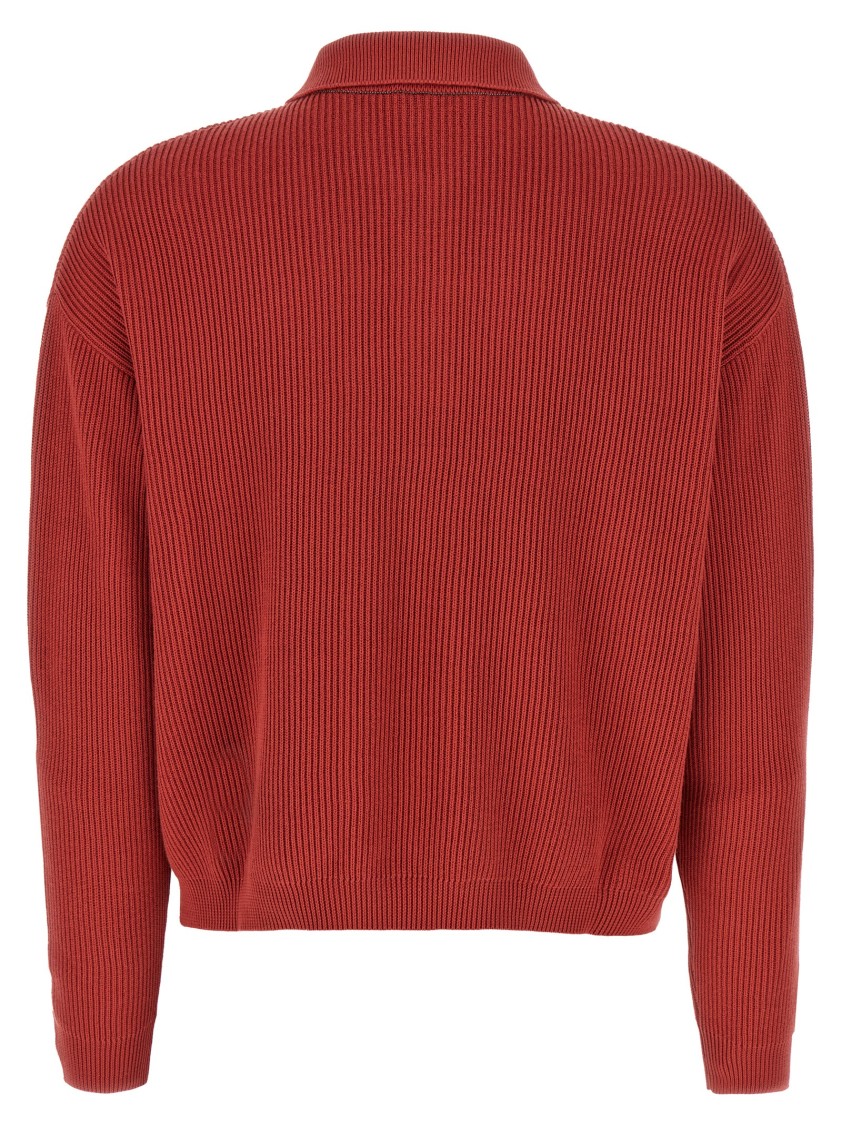 Brunello Cucinelli Ribbed Cotton Knit Polo Shirt In Red