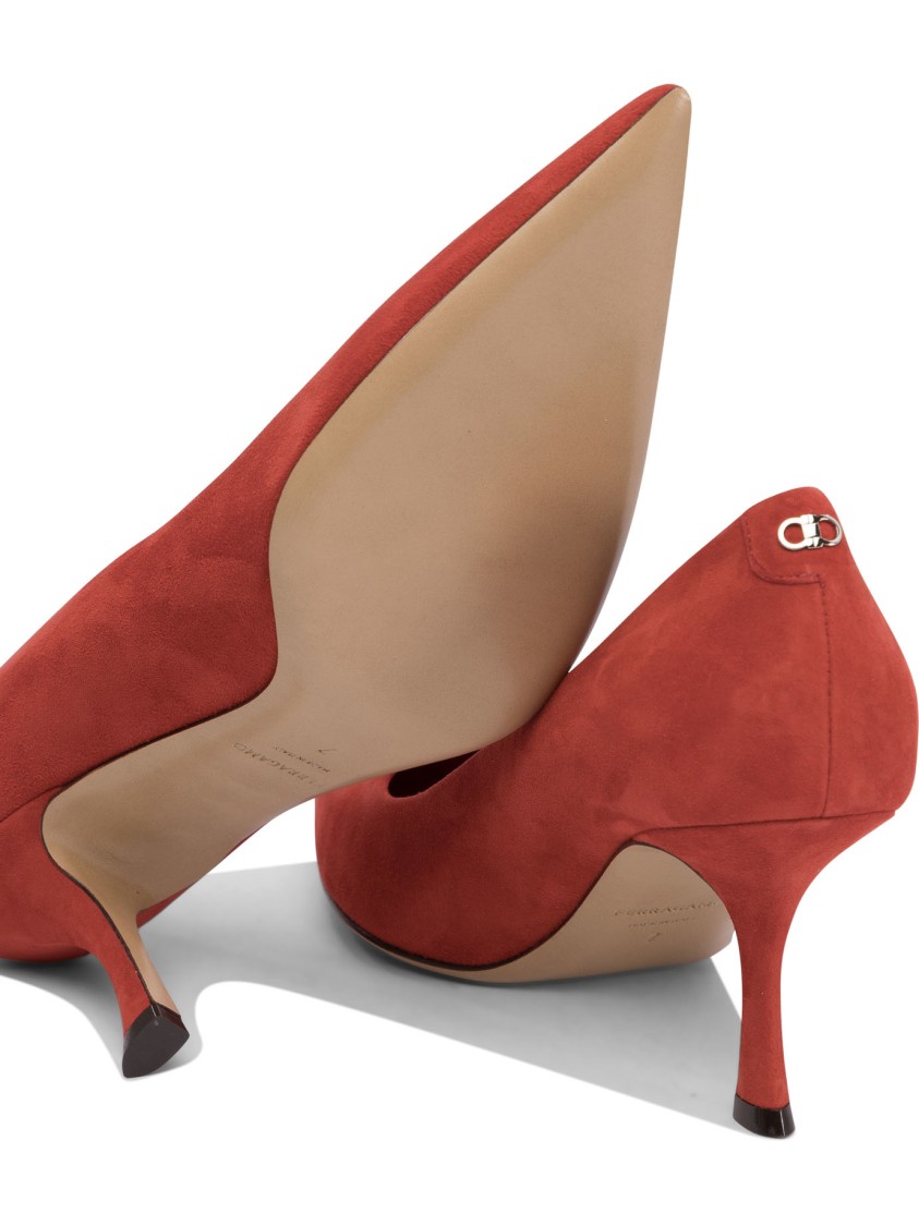 Ferragamo Red Suede And Leather Pointed Toe Pumps In Red