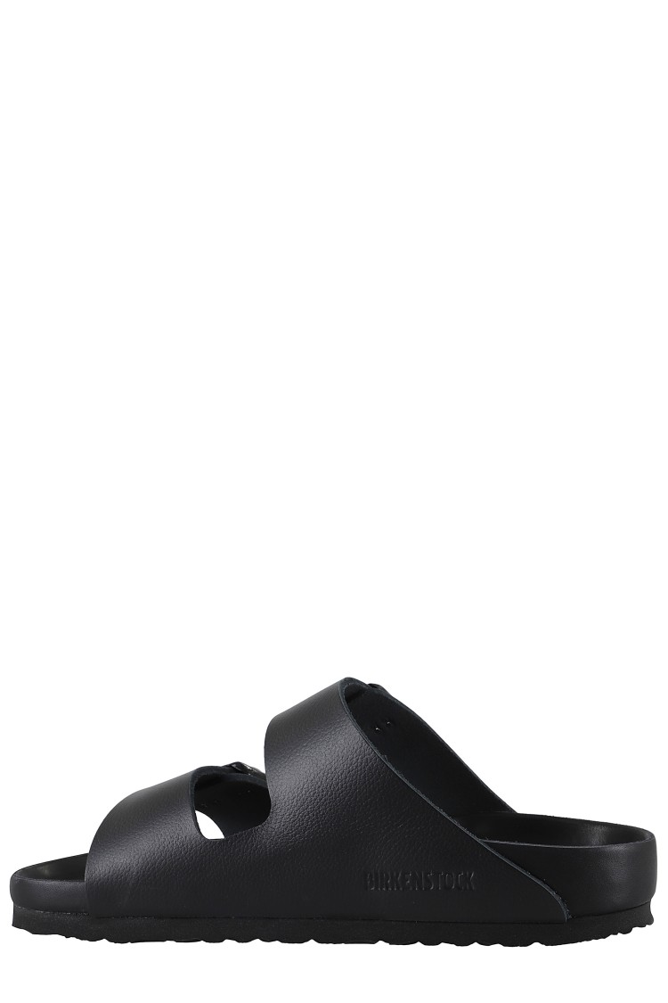 Birkenstock Black Leather Platform Sandals With Two Straps And Metal Buckles In Black