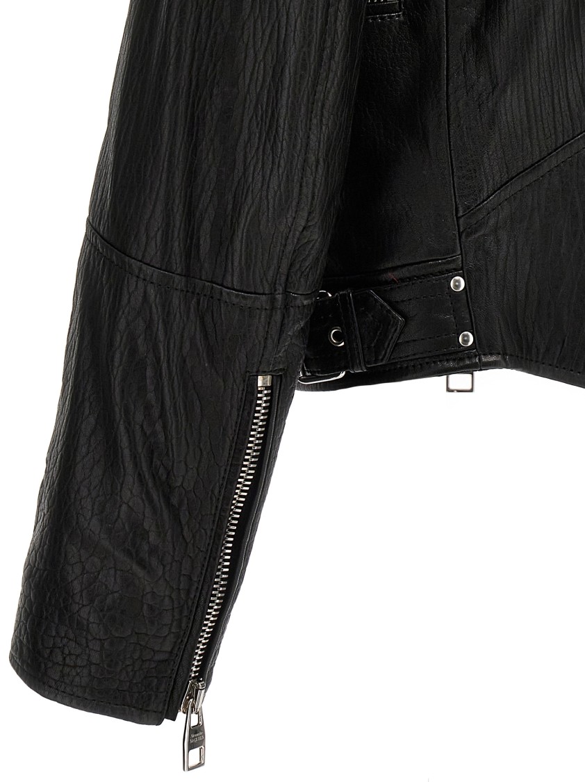 Alexander Mcqueen Grained Lamb Leather Biker Jacket In Black