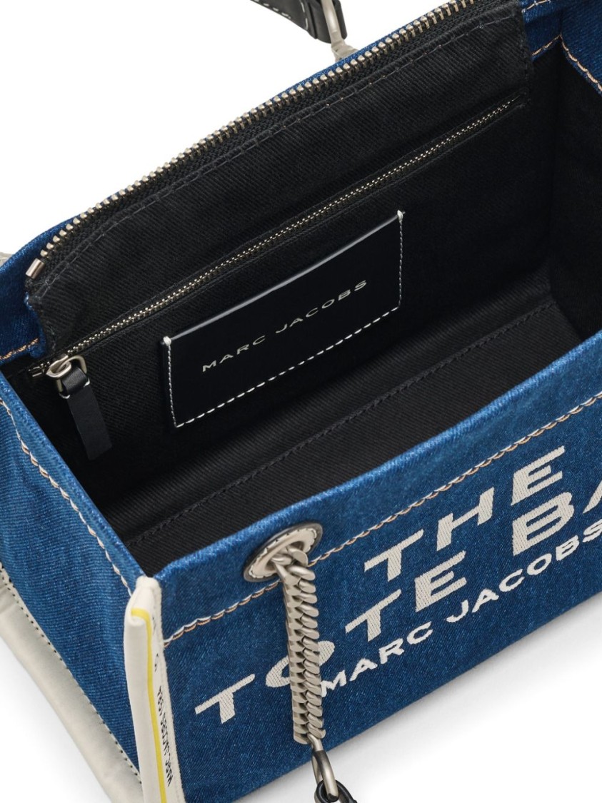 Marc Jacobs Sac Cabas The Denim Chain Micro Tote Bag In Blue