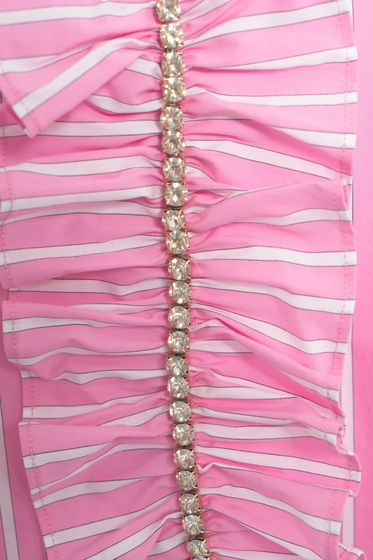 Liu •jo Liu Jo Rhinestone-embellished Striped Blouse With Ruffled Details