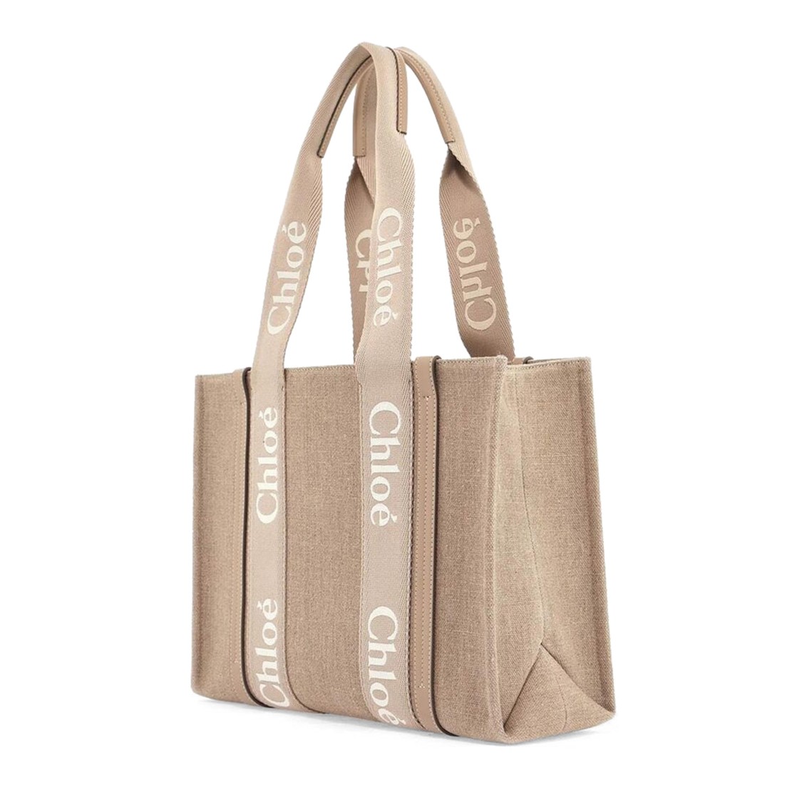 CHLOÉ CHLOÉ MEDIUM LINEN TOTE BAG WITH LOGO PRINT STRAPS