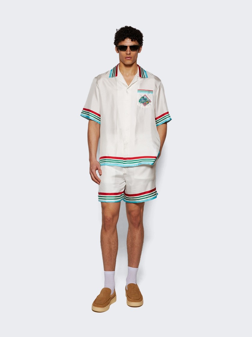 Casablanca Mens Casa Way World Series Relaxed-fit Striped Silk Shorts In White
