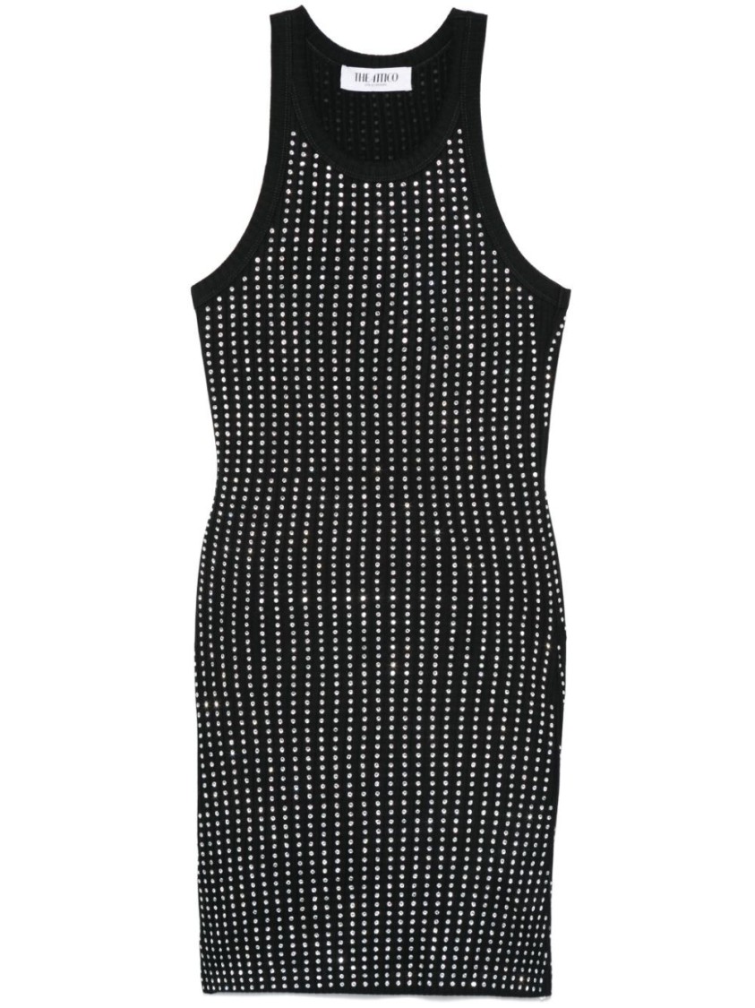 Attico Sleeveless Cotton Top Crystal Studs In Black