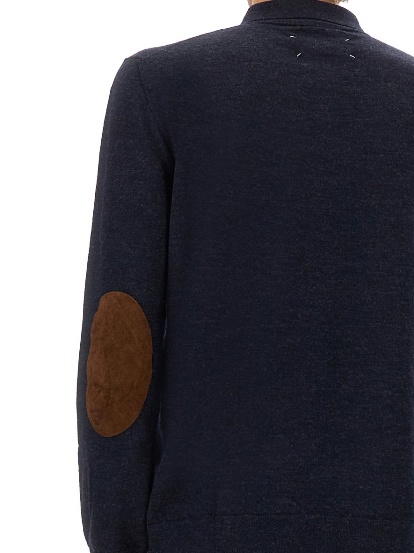 Maison Margiela Knitwear With Buttoned Collar And Elbow Patches In Black