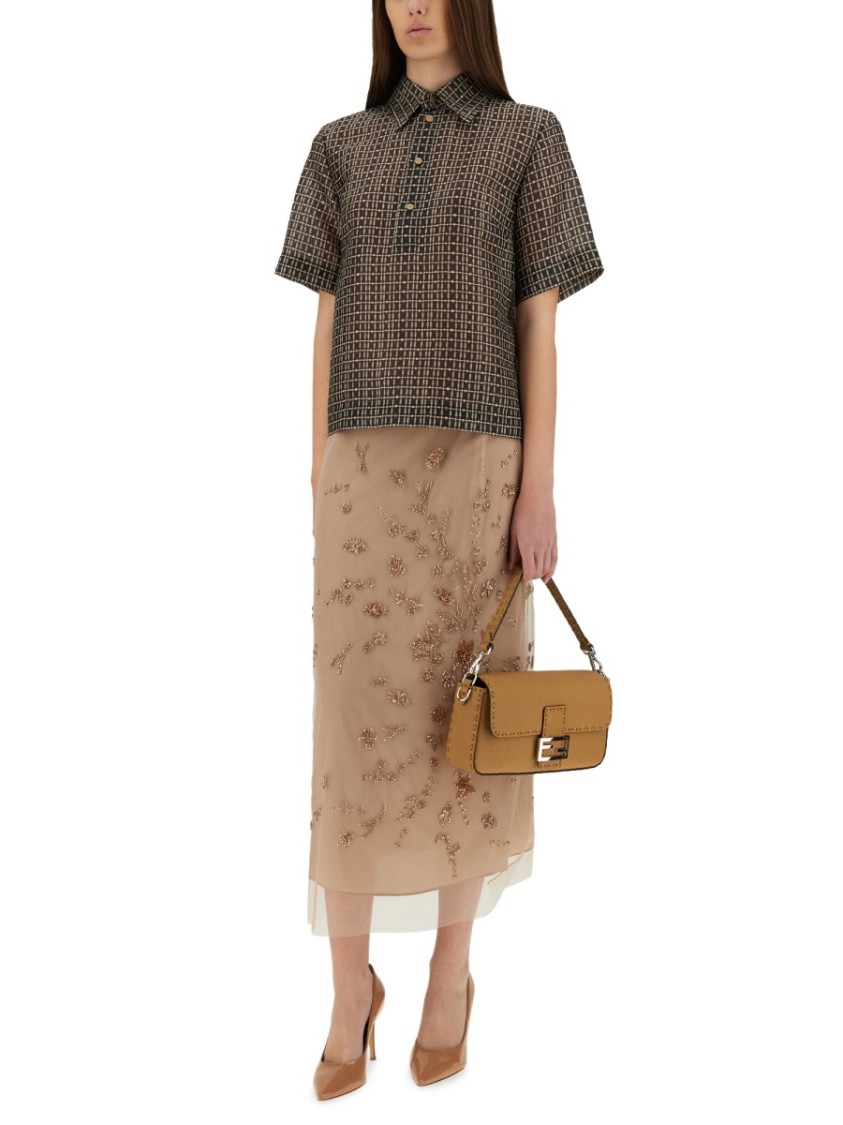 Fendi Embroidered Tulle Maxi Skirt With Sheer Overlay