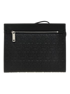 ショルダーバッグ・ポシェット Ferragamo Structured Black Pouch With Textured Panels Ferragamo Structured Black Pouch With Textured Panels
