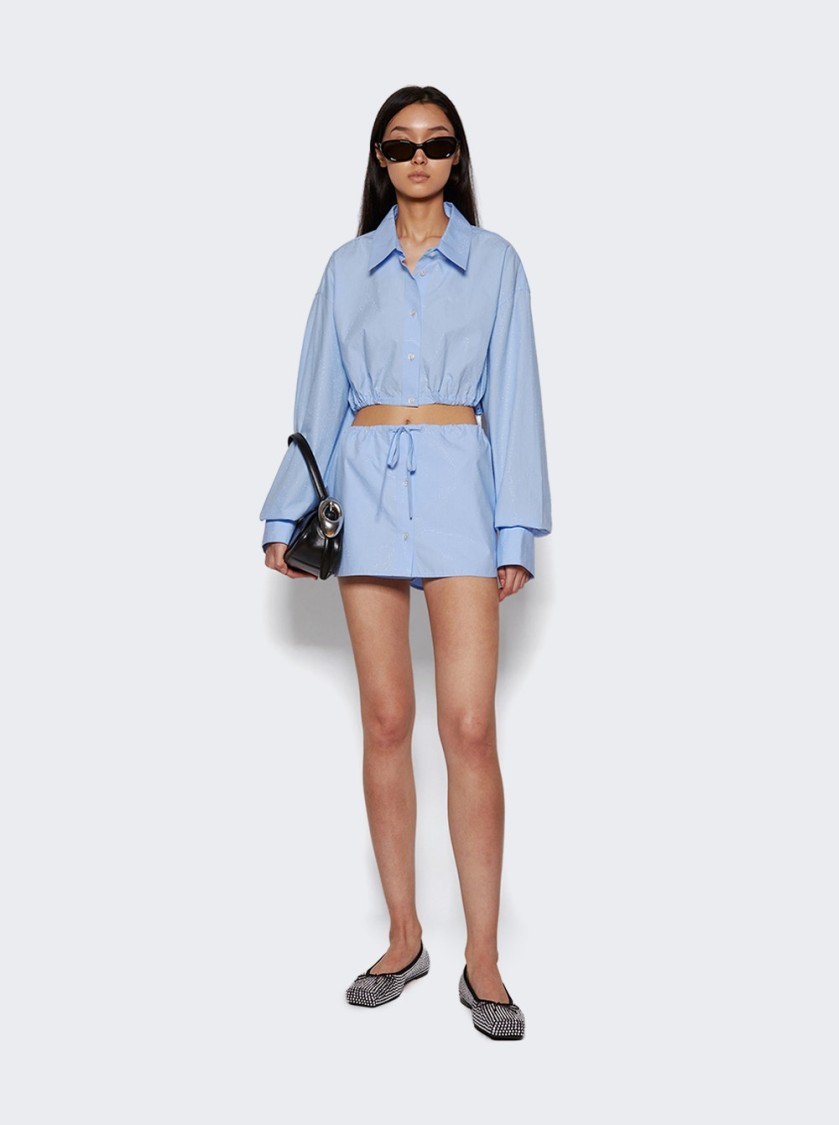 Alexander Wang Cropped Drawstring Blouse In Blue