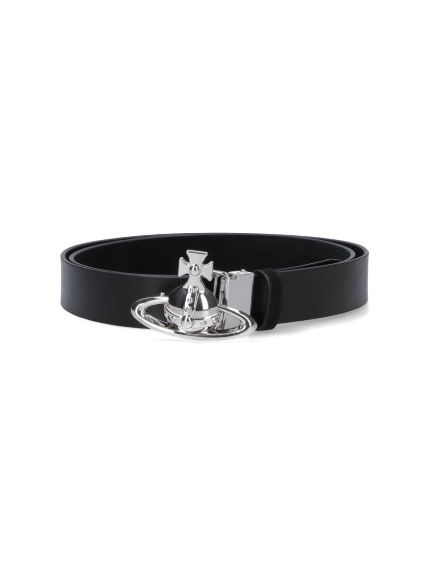 Vivienne Westwood Reversible Crocodile Print And Black Leather Belt In Black