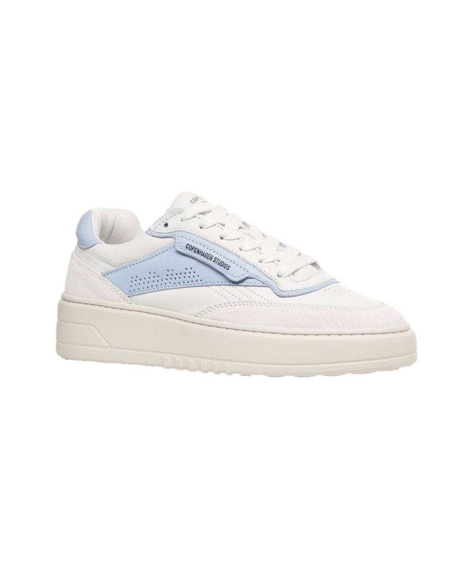 Copenhagen Leather White Sneakers With Unique Top Stitching