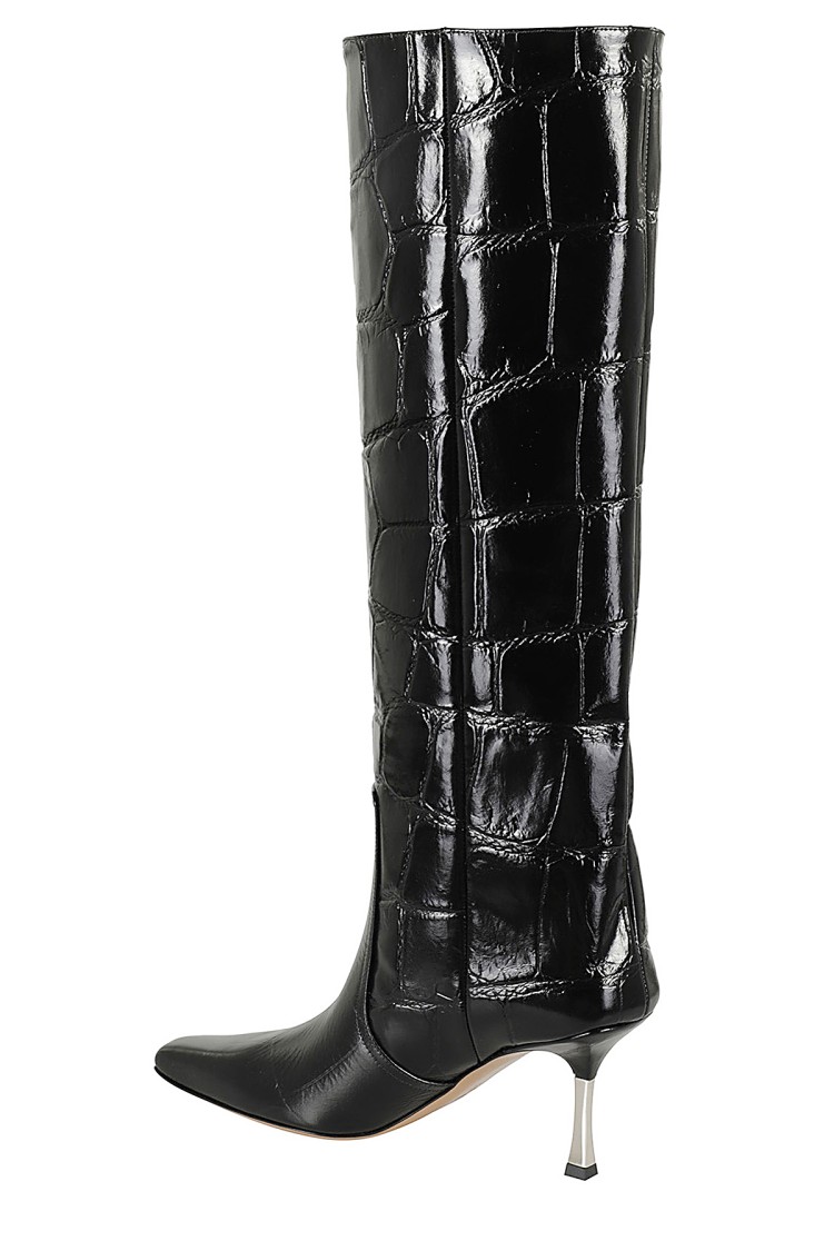 Paris Texas Croc-effect Leather Knee-high Boots In Black