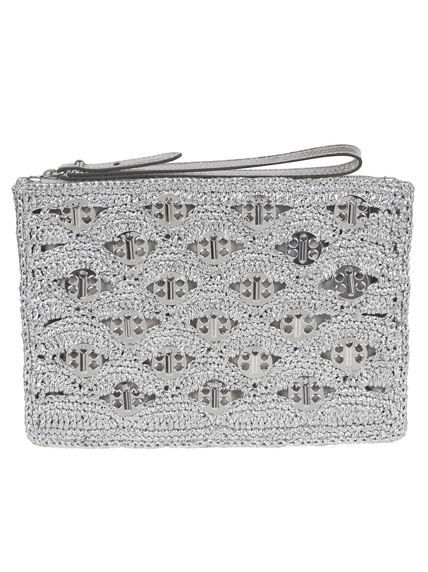 Rabanne Paco  Metallic Clutch With Luxe Raffia Blend