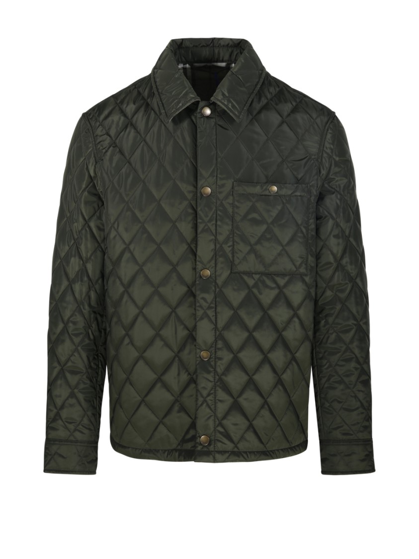Burberry Green Quilted Jacket With Classic Collar In Tech Fabric Man In Green