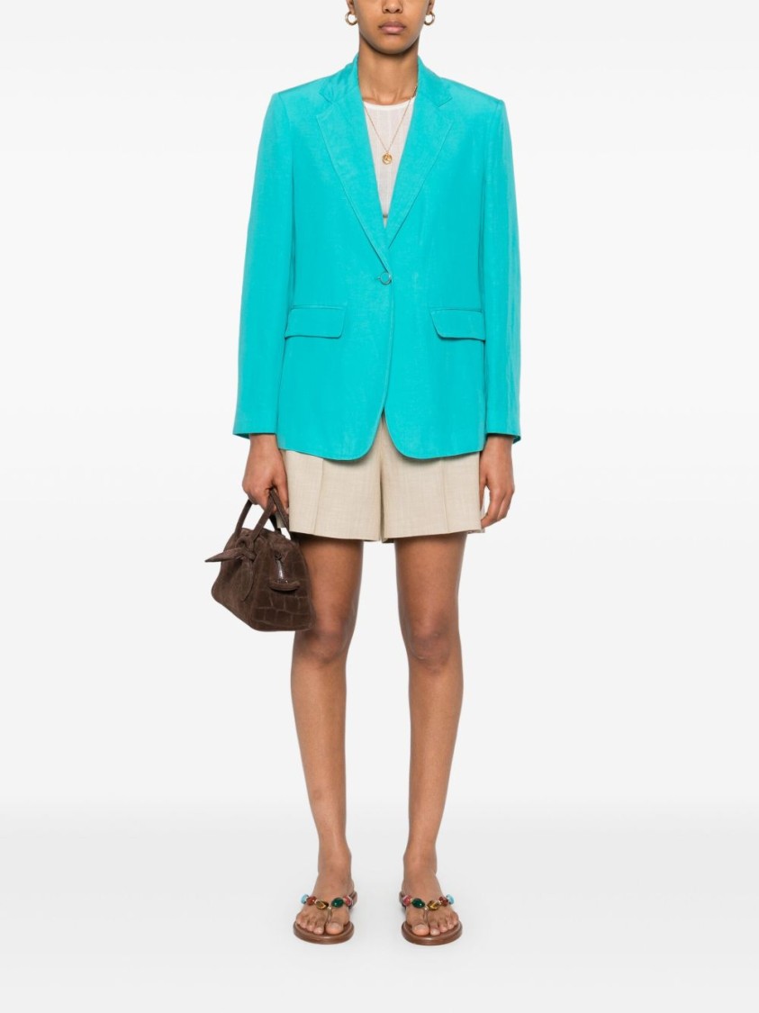 Shop Liu •jo Liu Jo Tailored Green Jacket With Notch Lapels In Blue