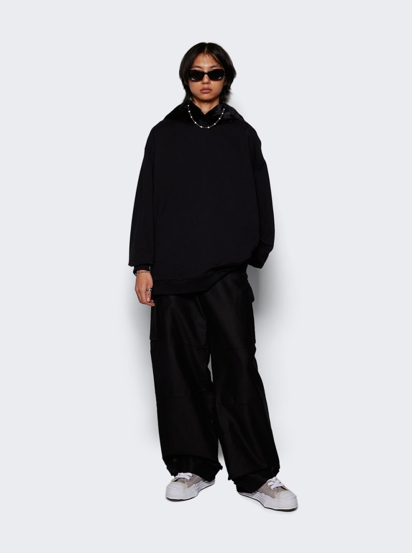Shop Marni Oversized Black Sweatshirt With Faux Fur-lined Hood