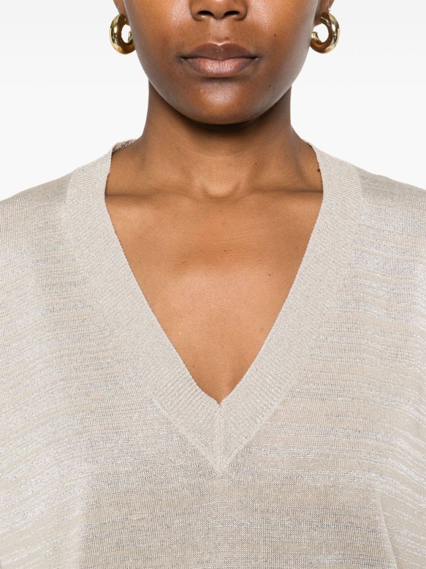 Fabiana Filippi Textured Grey Sweater With Deep V-neckline In White