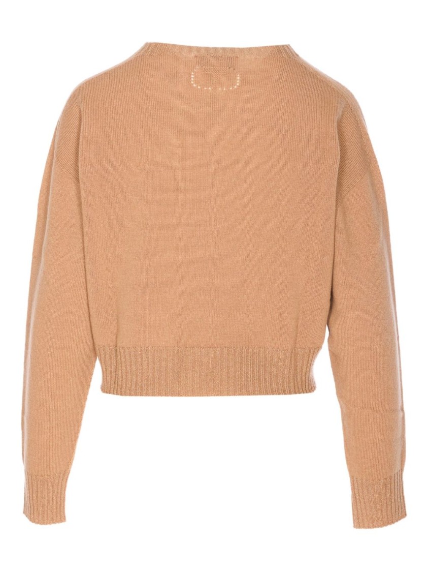 Twinset Twin-set Beige Crew Neck Sweater In Soft Wool-cashmere Blend In Pink