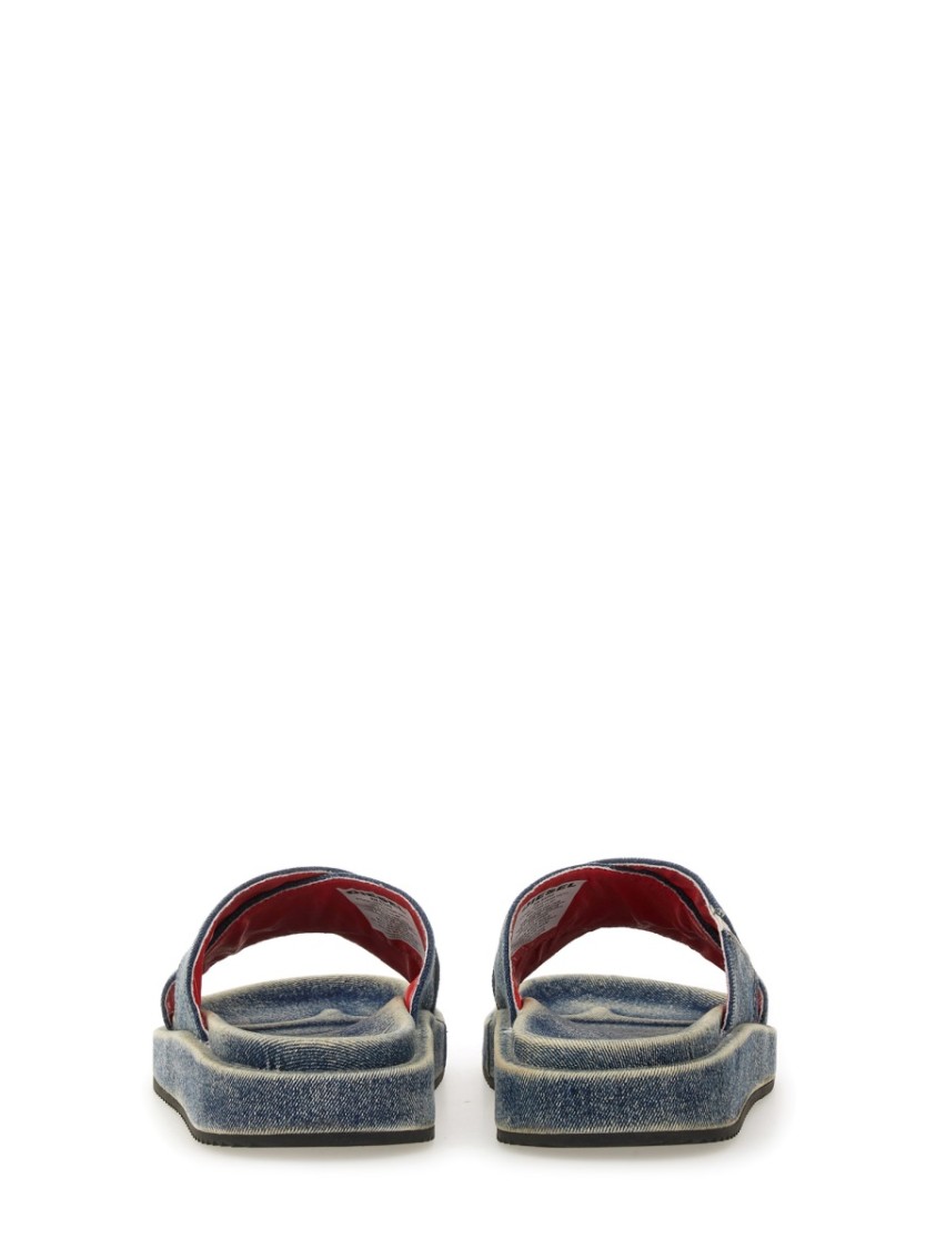 Diesel Sa-slide-denim Slides With Criss-cross Straps In Blue