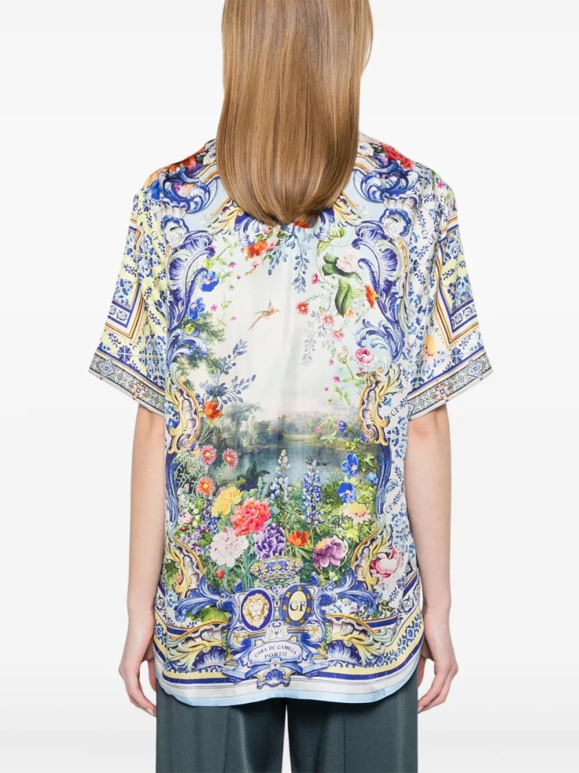 Shop Camilla Vibrant Floral Print Silk Shirt With Classic Collar