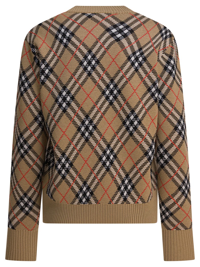 Burberry Checkered Beige Wool Blend Sweater In Brown