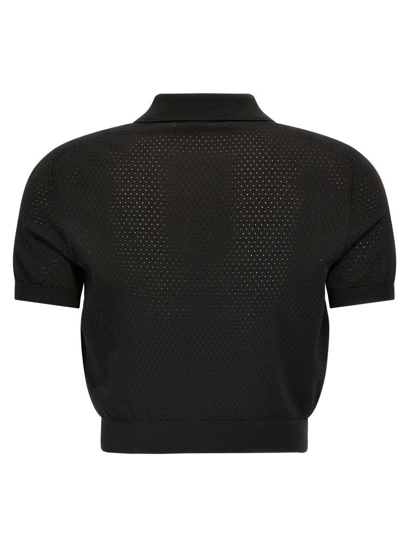 Alexander Wang T T By Alexander Wang Openwork Mesh Polo Shirt With 3d Logo