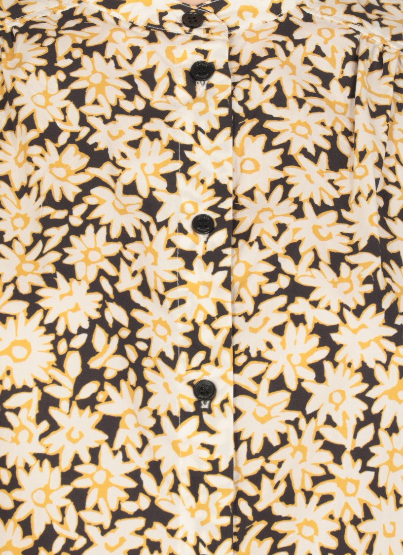 Shop Maison Kitsuné Black Cotton Shirt With Contrasting Floral Pattern In Neutrals