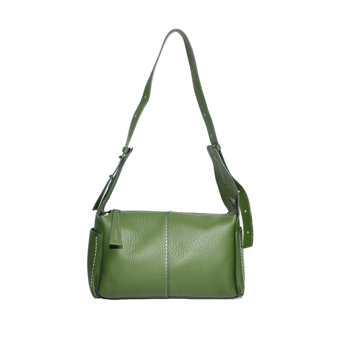 Plinio Visona' Emerald Green Plain Hammered Leather Bag In Green