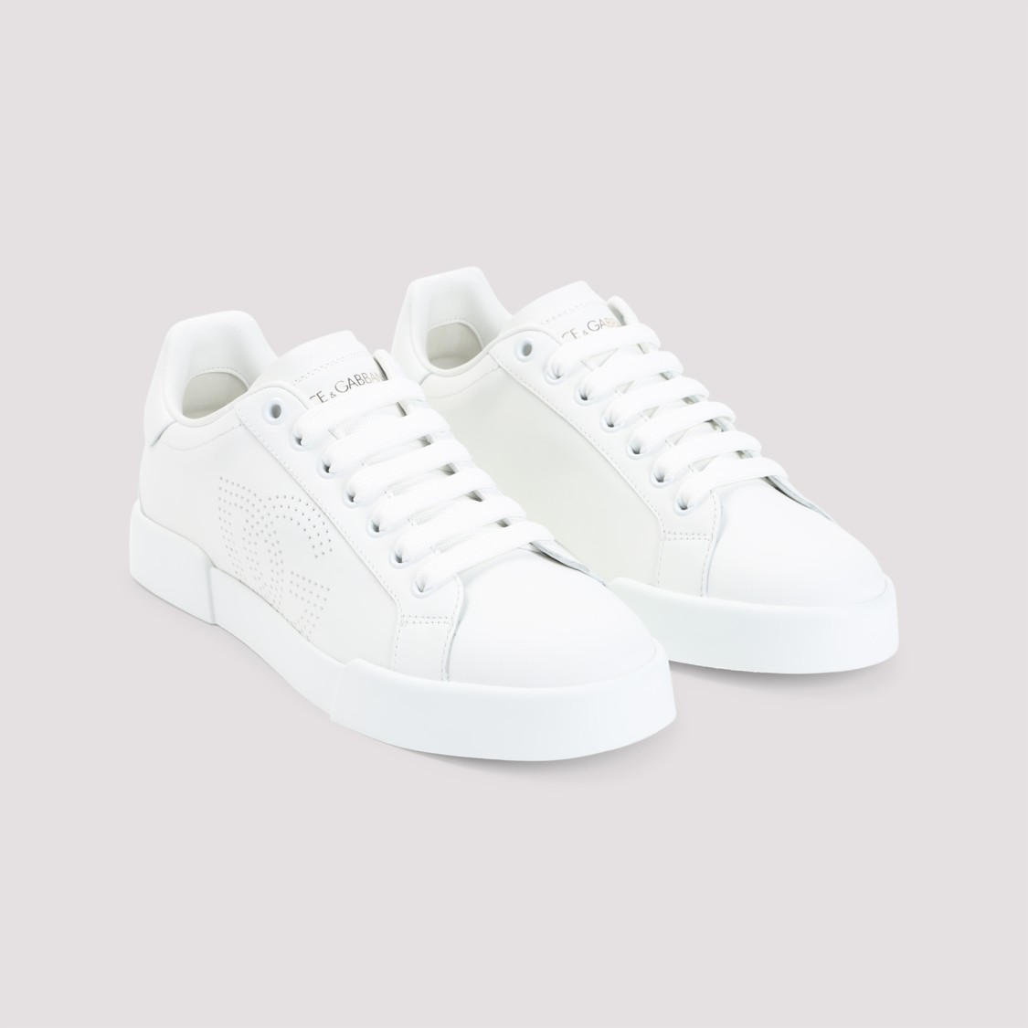 Dolce & Gabbana Women Portofino Low-top Leather Sneakers With Lateral Monogram In White