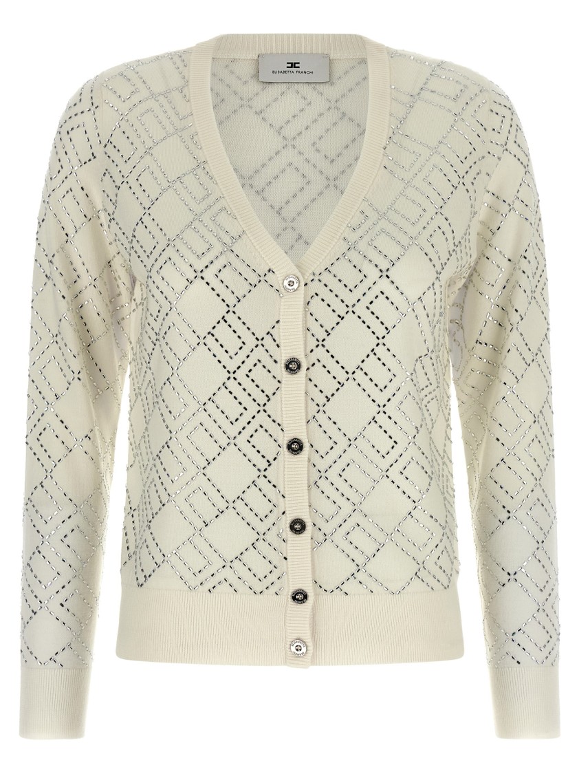 Elisabetta Franchi Crystal Cardigan Sweaters And Cardigans White In Neutral