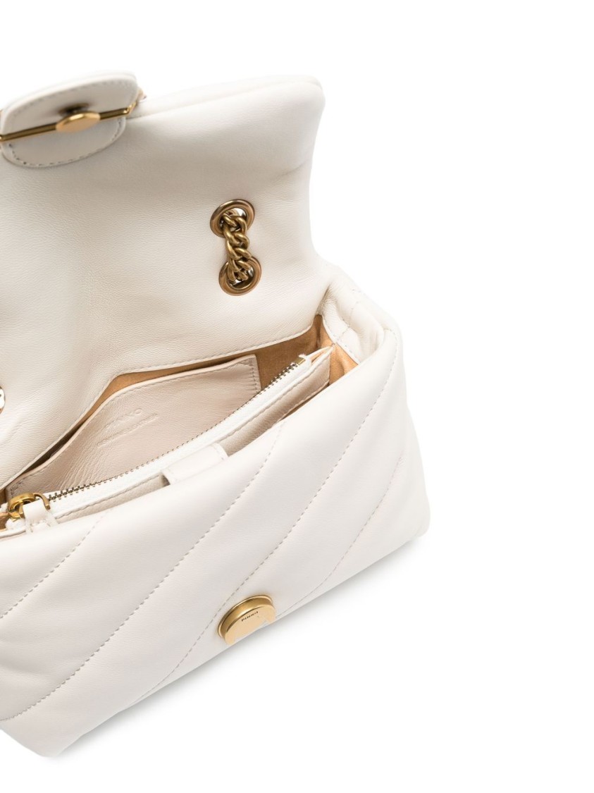 Shop Pinko Leather Shoulder Bag In Neutrals