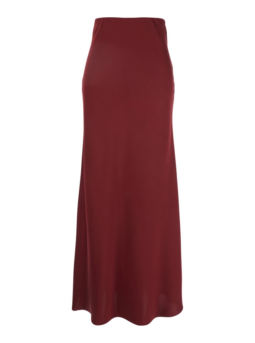Plain Bordeaux Long Skirt With Volant Detail At The End In Red