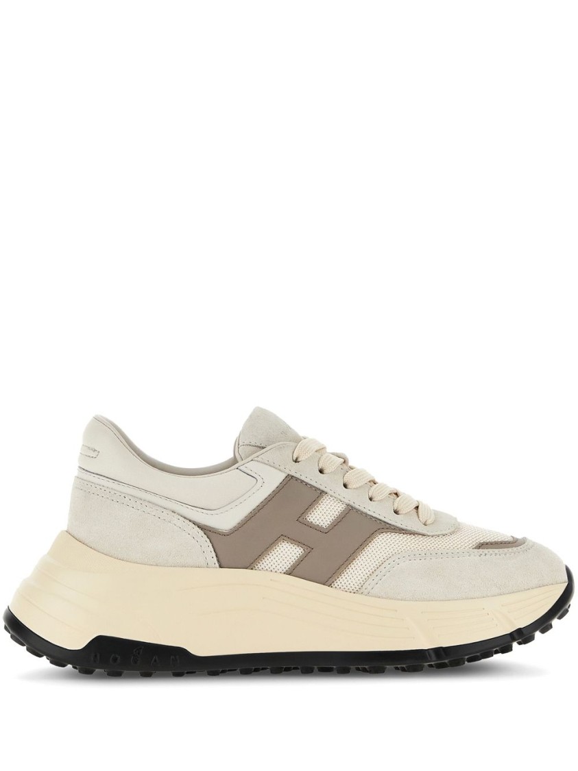 Hogan Calfskin And Polyester Black Sneakers With Sole In Neutral