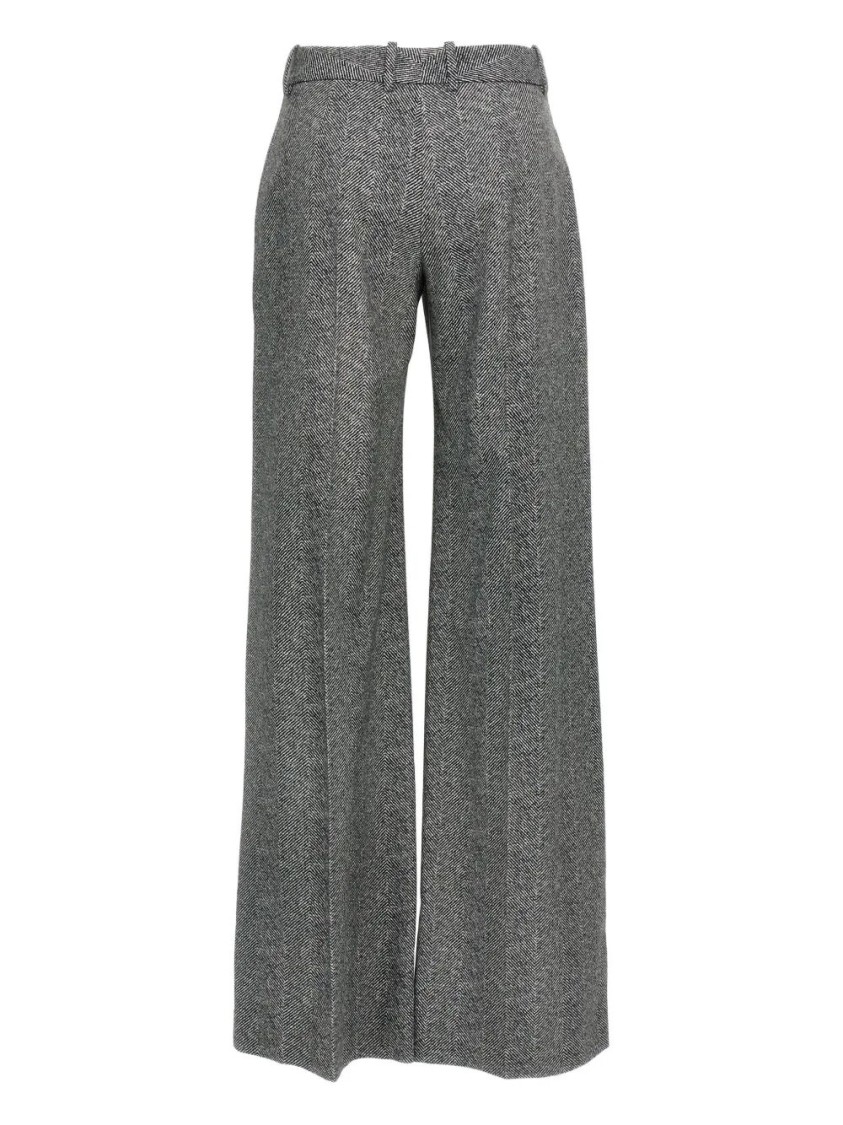 Ermanno Scervino Wide-leg High Waist Trousers With Herringbone Pattern In Black