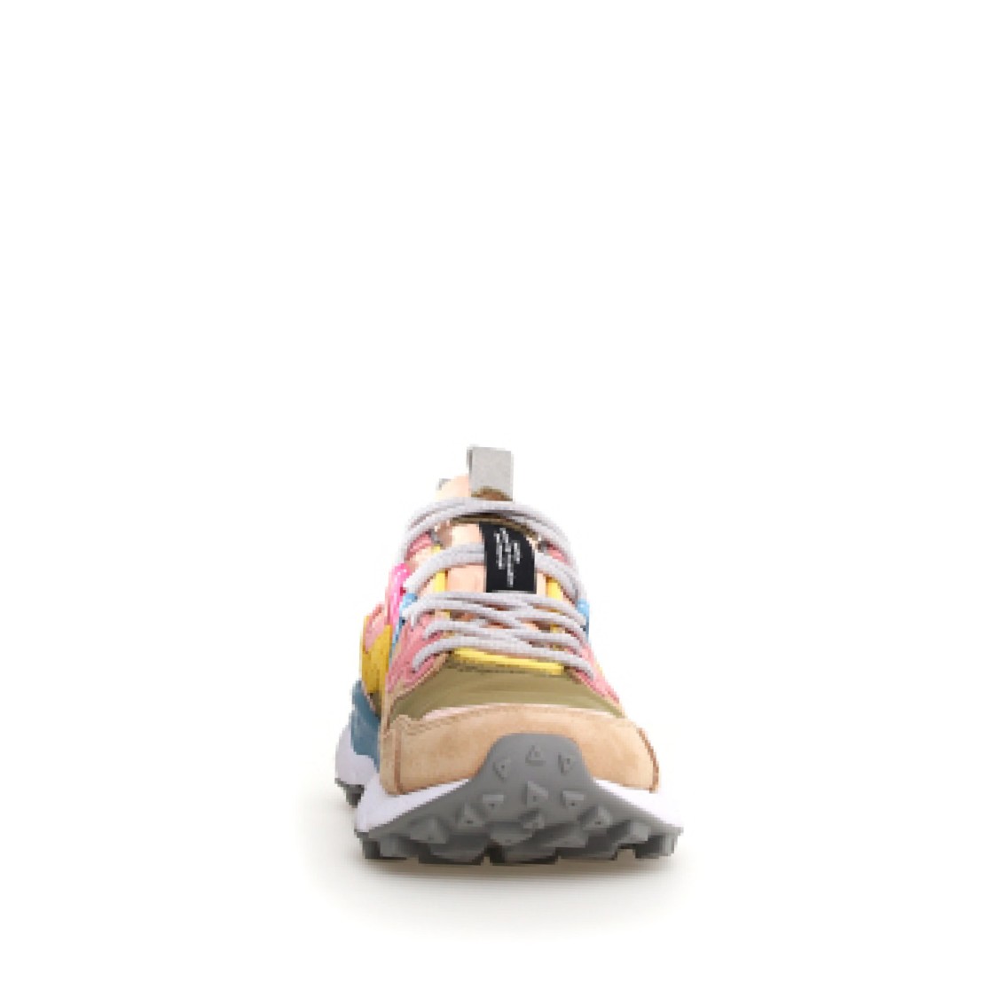 Flower Mountain Yamano In Beige Suede And Olive Green Fabric Sneakers In Multi