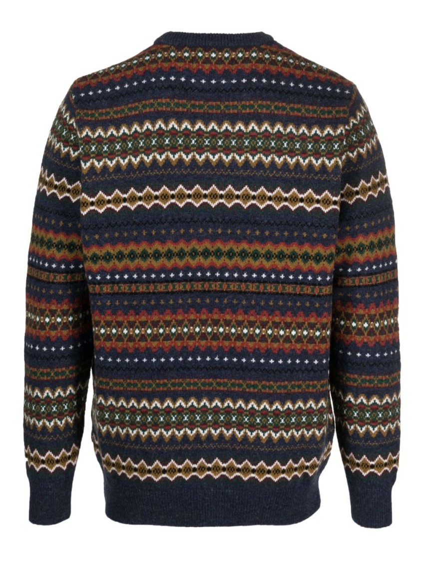 Barbour Navy Blue Graphic Print Wool Sweater In Black