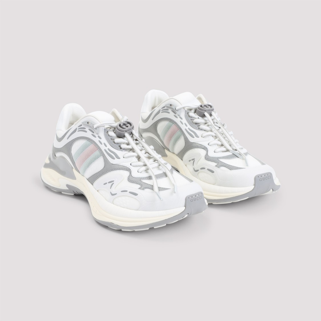 Gucci Leather Mesh Sneakers Featuring Signature Band In White