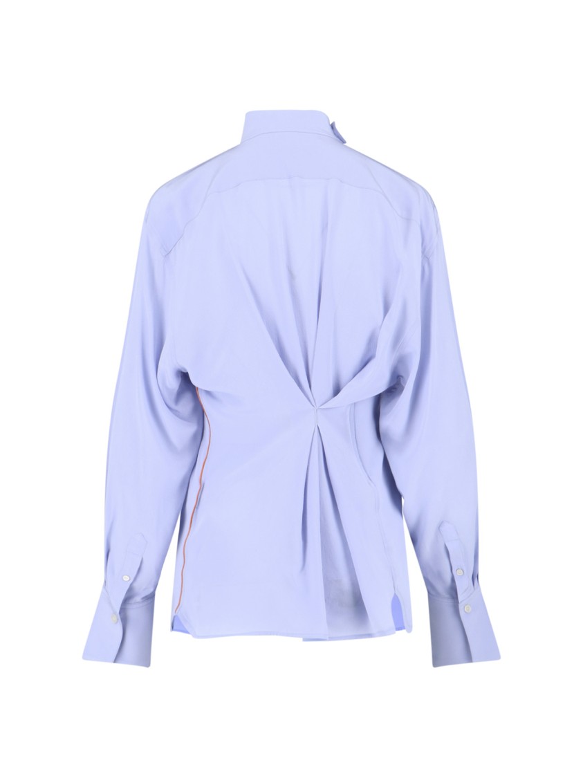 Victoria Beckham Draped Front High Neck Long Sleeves Top In Blue