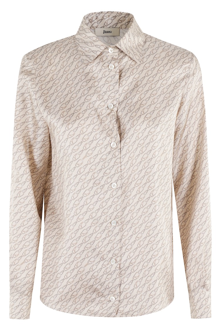 Herno Long-sleeved Silk Shirt With All-over Logo Pattern