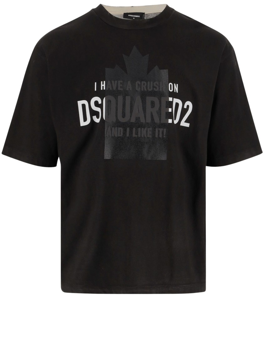 Dsquared2 Loose Fit Black T-shirt With Spray-dyed Finish And Bold Print In Black