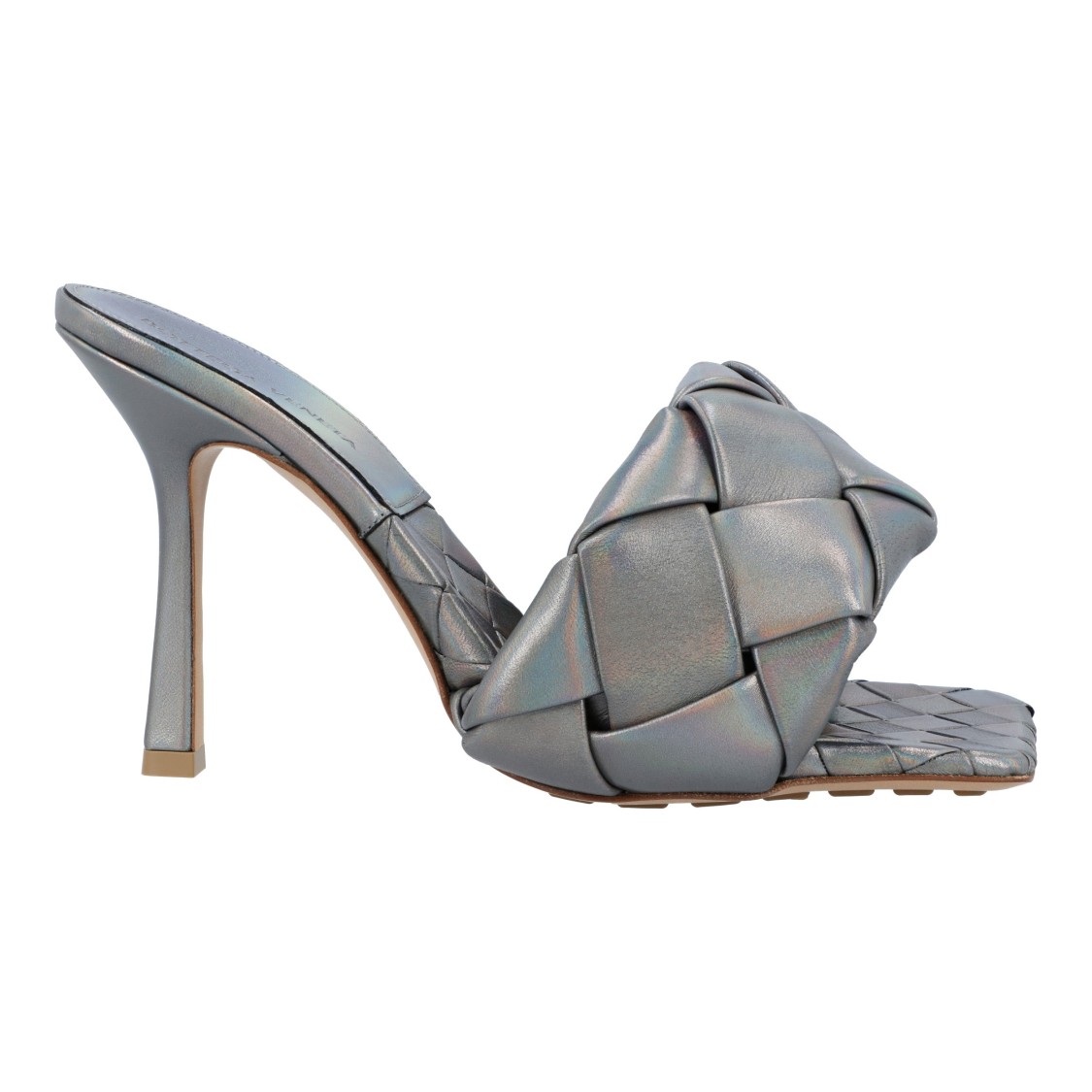 Bottega Veneta Intrecciato Metallic Leather Mules In Gray