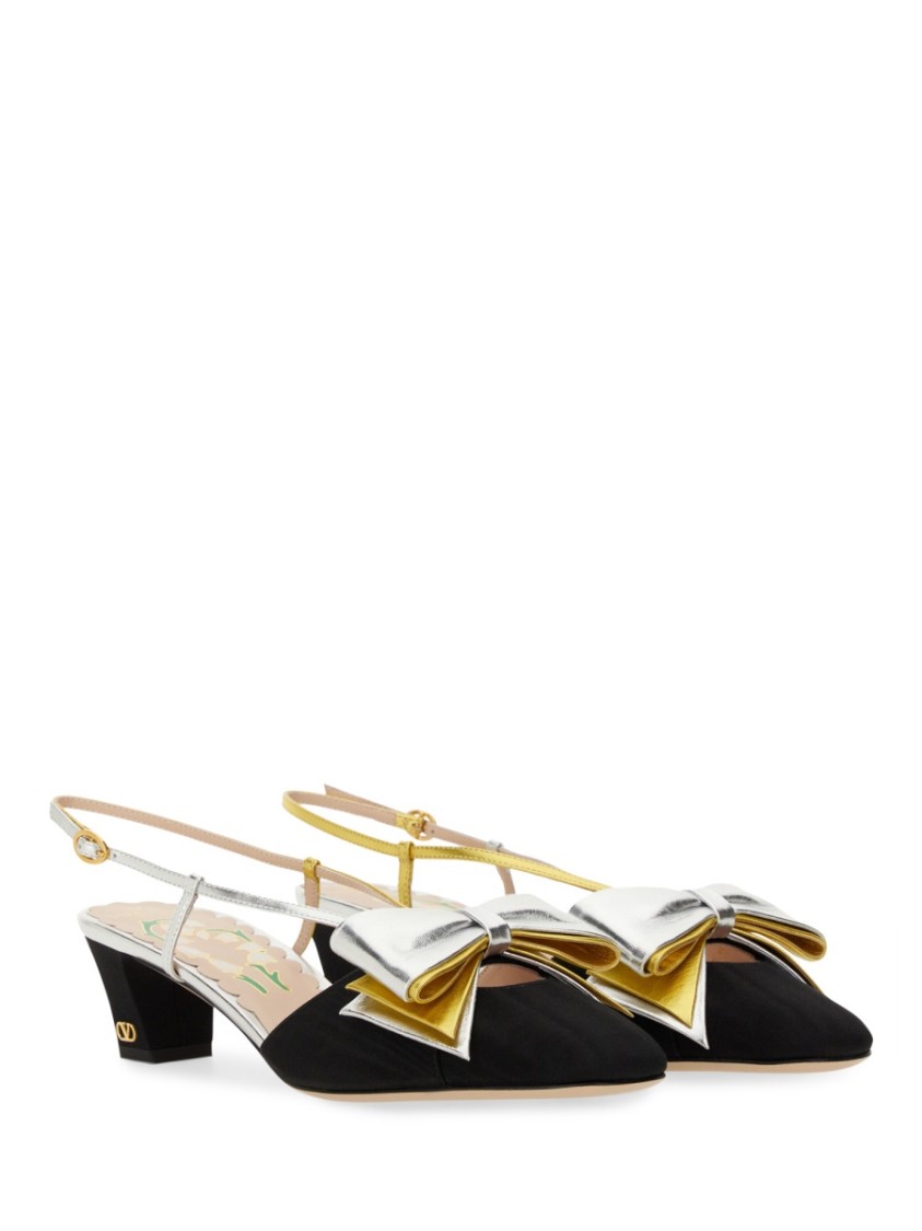 Valentino Slingback Decollete Bowow In Moire Tissue