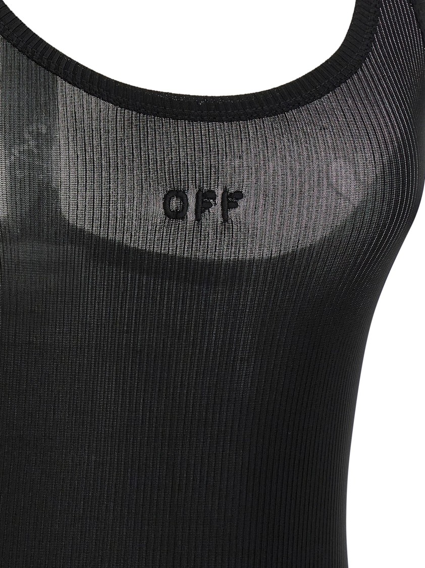 Off-white Slim-fit Ribbed Tank Top With Suspender Straps In Black