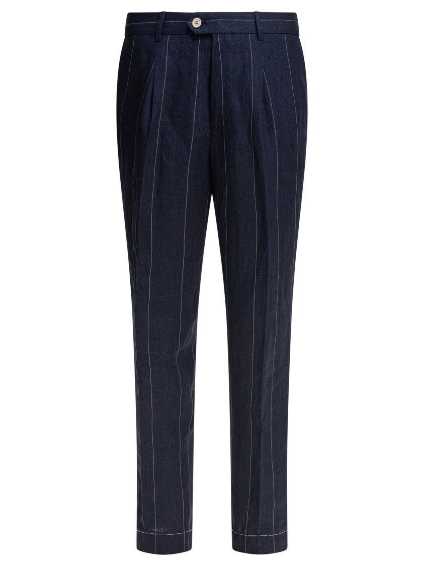 Brunello Cucinelli Tailored Linen Trousers With Subtle Pinstripes In Black